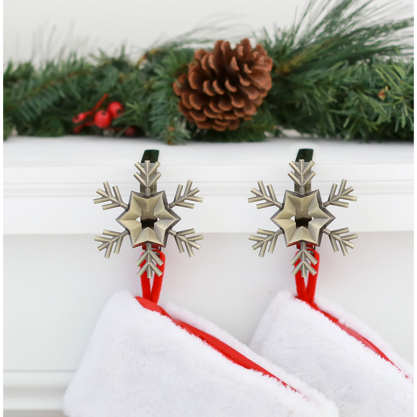 Stocking Holder, Antique Brass