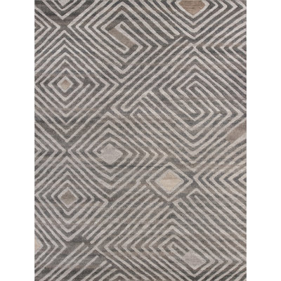 Hand Knotted Geometric Area Rug in Brown/Ivory/Beige