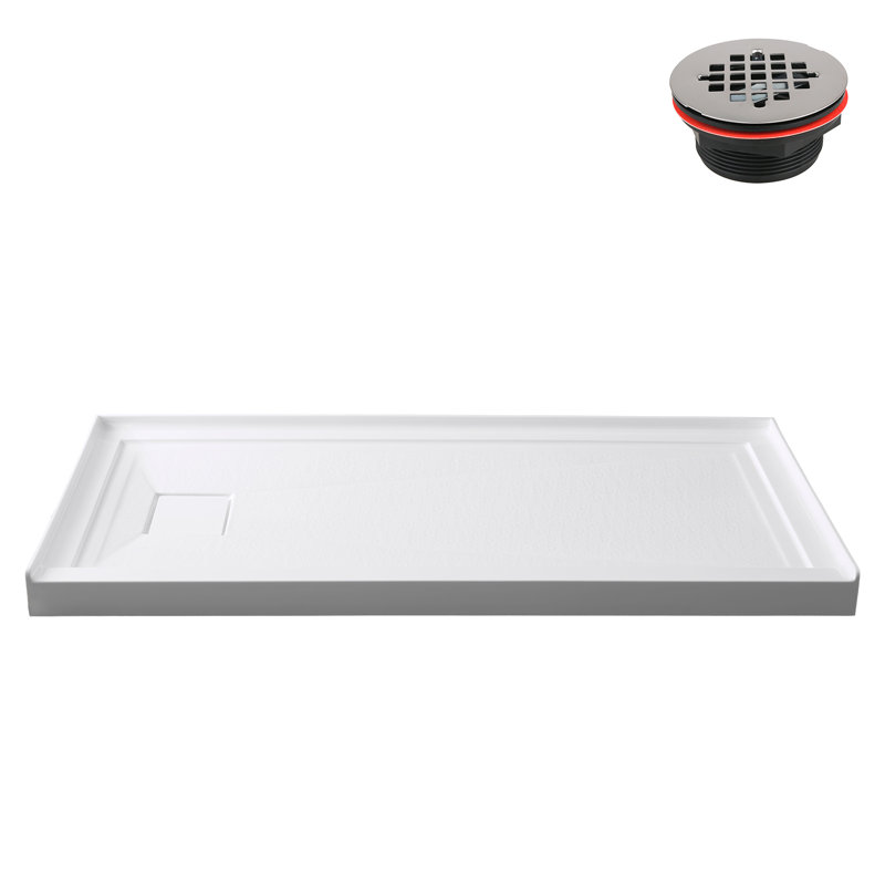 60 in. x 32 in. Alcove Acrylic Shower Base in Glossy White With Left Drain, Drain Included, Glossy White