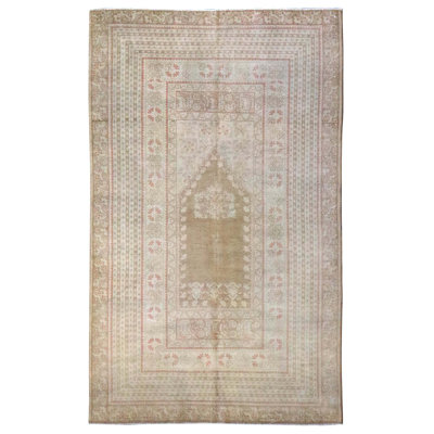 Tapis rétro brun, chameau et corail des années 30 de conception unique 4 pi 1 po x 6 pi 7 po Vintage