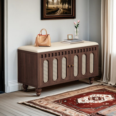 Banc de rangement pour chaussures en bois massif avec coussin de siège