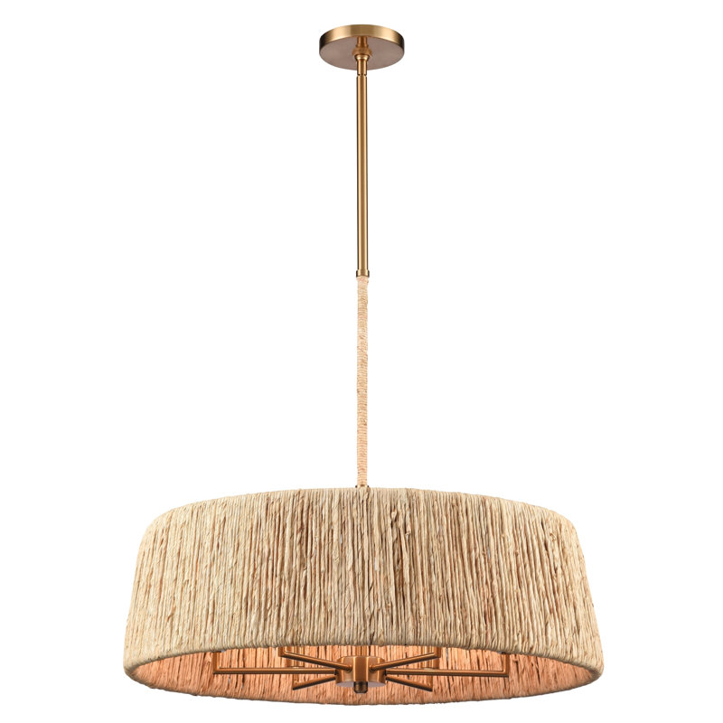 Luminaire suspendu Cabana en or laqué avec feuille de maïs séchée, H 8,25 po x l 26 po x P 26 po