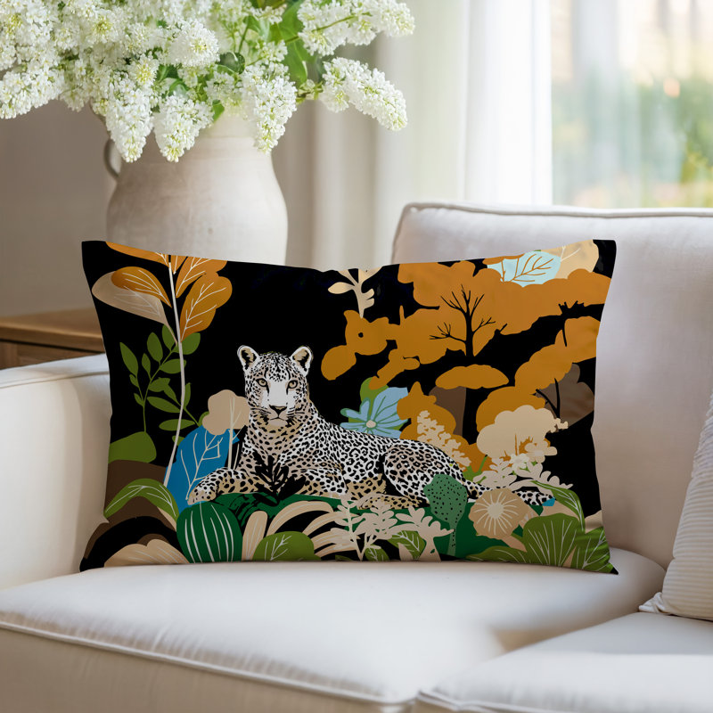 Oreiller rectangulaire réversible intérieur / extérieur Tai Leopard, Rectangle H 14 po x l 20 po, Orange