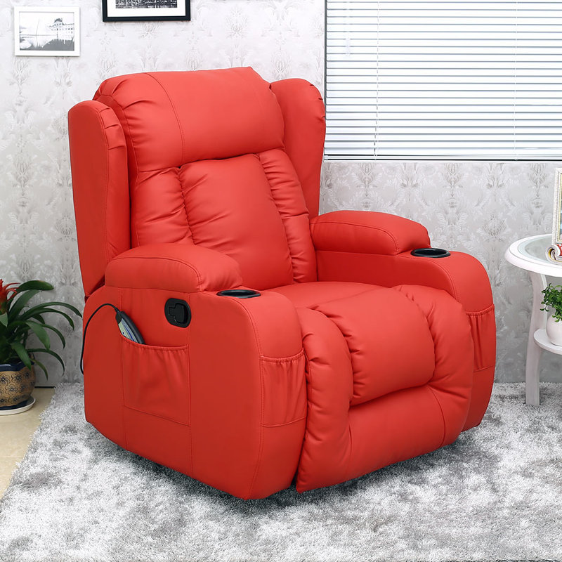 Deneishia Manual Swivel Rocking Wing Back Recliner  Chair with Heat and Massage, Red