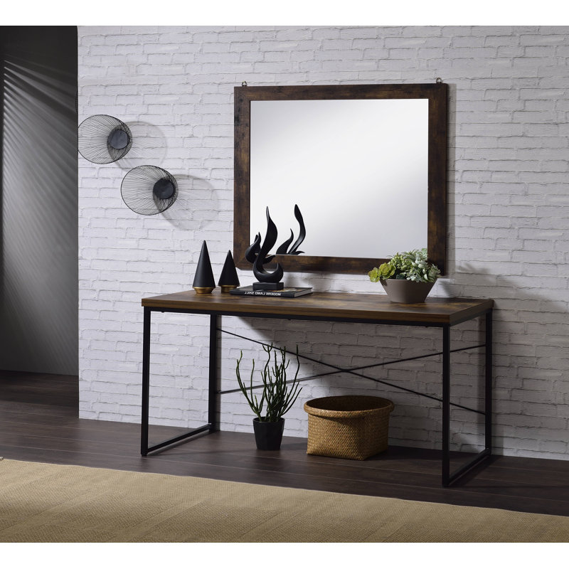 Blessn Industrial Rectangular Console Table with Metal Leg in Weathered Oak & Black