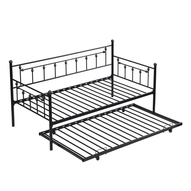 Black Daybed With Trundle - Modern Style For Bedroom, Steel Construction Stability, Space Saving, Silent And Noise-, Easy To Assemble, Fits All Mattress Types, 250/350 Lbs Capacity In Look