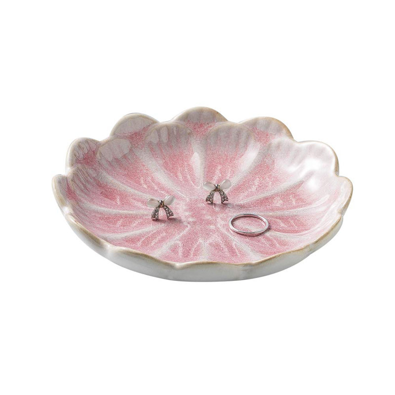 Plat à bijoux, plat à anneaux en forme de fleur, plateau à boucles d'oreilles rose, porte-bijoux mignon, bol à clés, fleur rose