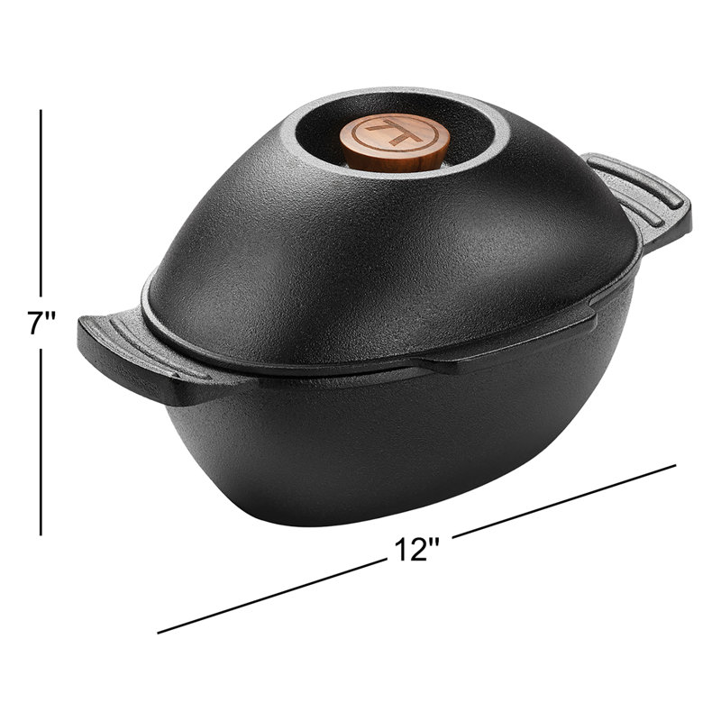 Outset 76495 Cast Iron 2.5 Quart Seafood and Mussel Pot with Lid for Empty Shells