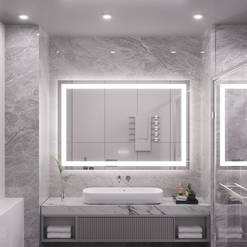 Rectangular Frameless Led Wall Mounted Bathroom Vanity Mirror, 59" x 40"
