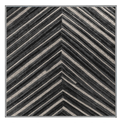 Washable Dark Gray Silver Striped Area Rug