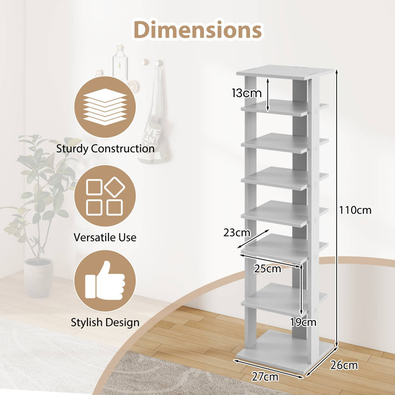 7 Pair Shoe Rack, Gray