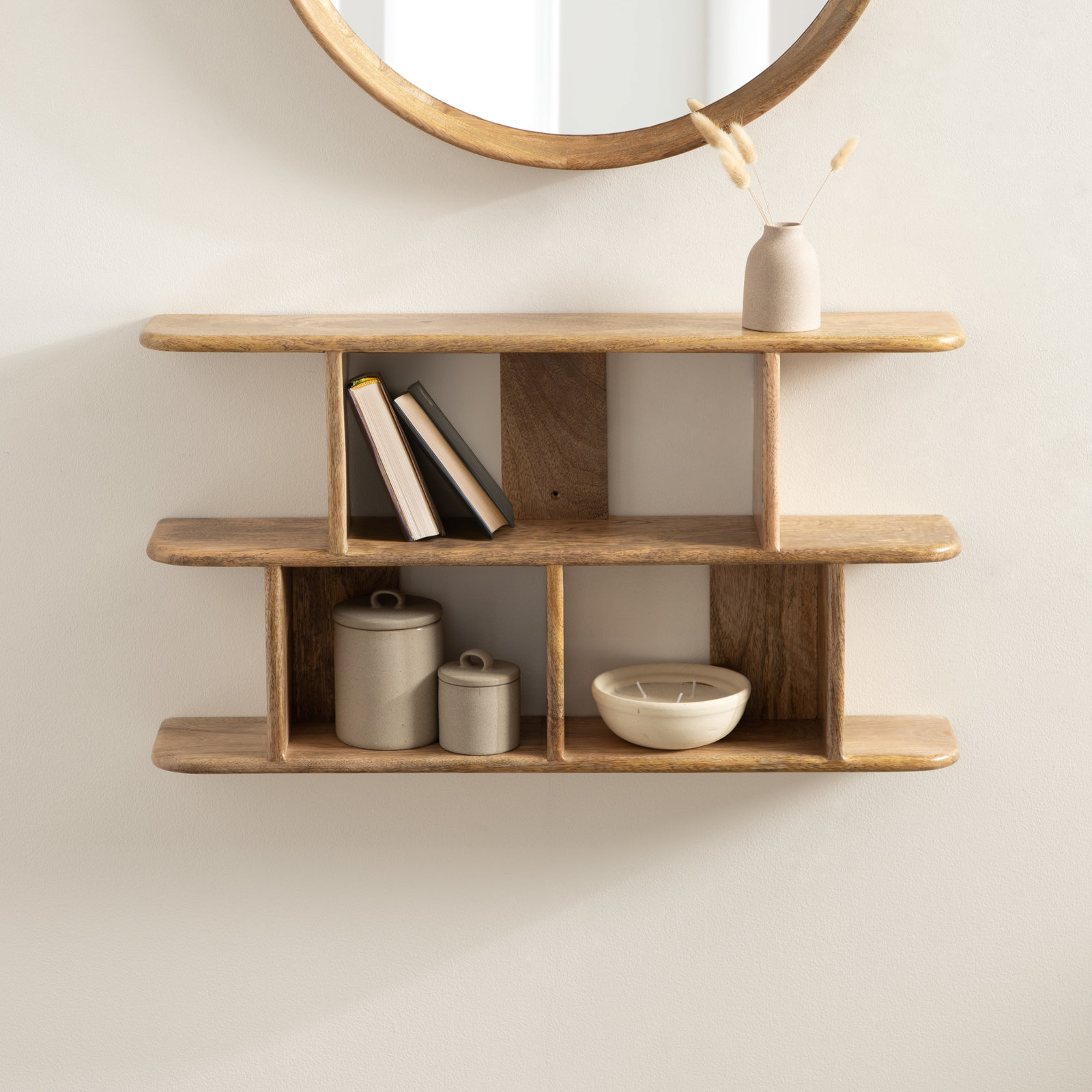 Tiered Storage Wood Wall Shelf, Brown Wood