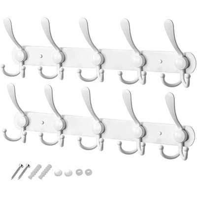 Crochets muraux blancs, paquet de 2, acier inoxydable robuste, résistant à la rouille, conception de qualité supérieure