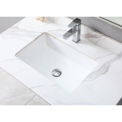 Plateau de meuble-lavabo de 37 po en pierre frittée dorée, avec lavabo rectangulaire en céramique et trou de robinet - flair en pierre facile à installer