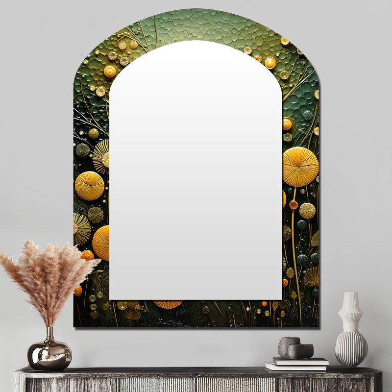 Miroir mural vert et jaune à motif de plantes botaniques abstraites 2, 43 po x 33 po