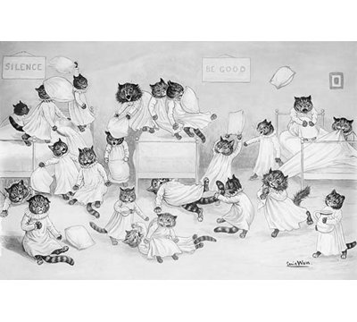 Reproduction d’art graphique, "chats dans le dortoir"
