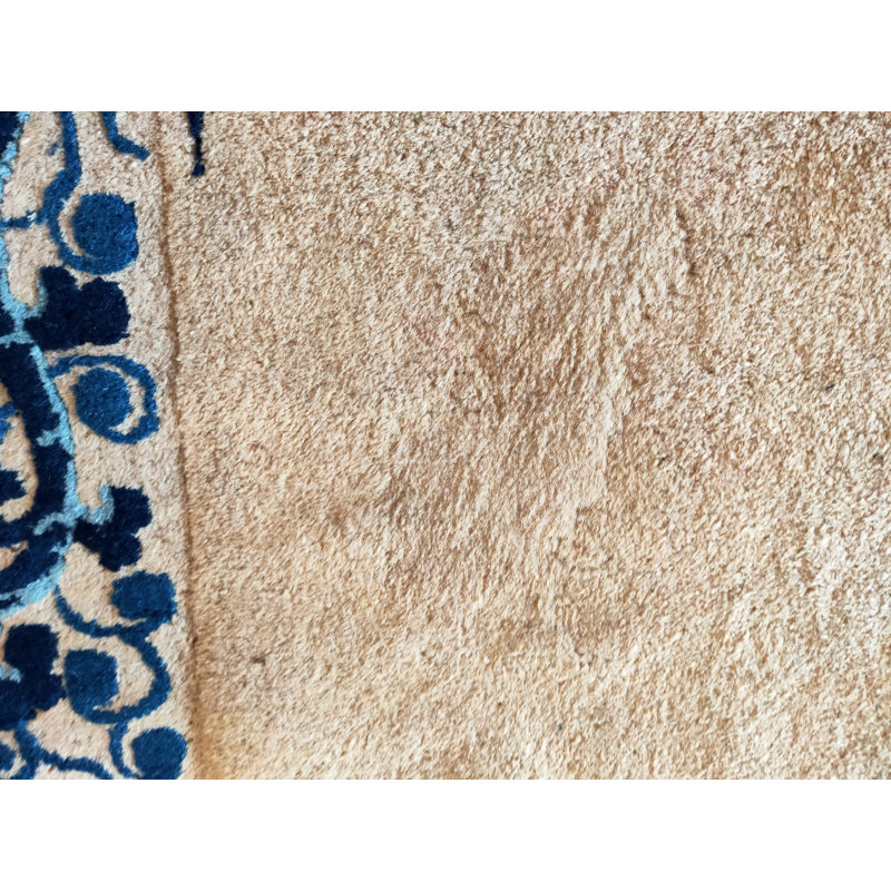 Wool Chinese - Peking Ivory Rectangle Knotted Antique 1890s Room Size Rug