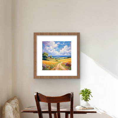 Petite maison de campagne - reproduction encadrée de chambre à coucher bleue