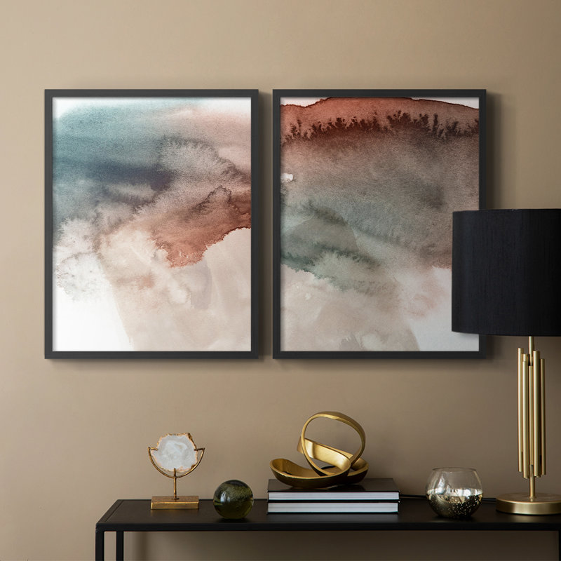 Red Ochre abstrait III - reproduction encadrée de qualité supérieure - prête à être accrochée - aucun clou requis - aucun clou requis