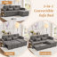 L-Shaped Sleeper Sofa 3-in-1 Convertible Chenille Sectional Sofa Bed with Reversible Storage Chaise-1997701602