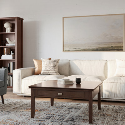 Artisan 36"W Solid Wood Transitional Square Coffee Table with Slatted Open Shelf and Framed Top Design