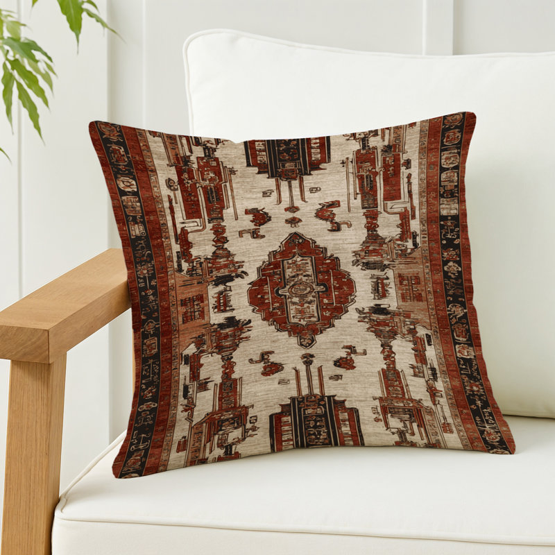 Coussin décoratif à carreaux brun intérieur et extérieur, Brun géométrique 8, Carré 16 po