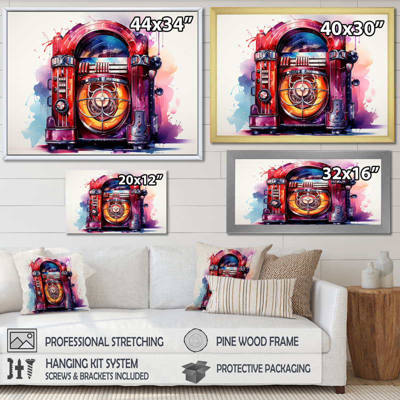 Rock N Roll Jukebox Fever I - Jukeboxes, art mural, H 24 po x l 32 po x P 1 po, Toile tendue