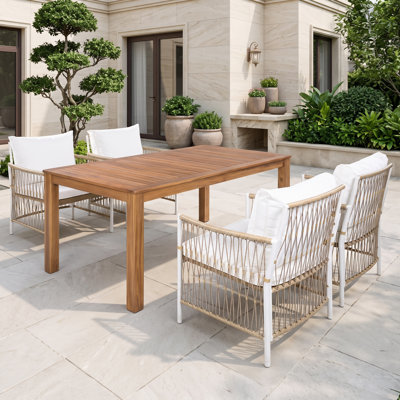 Ensemble de salle à manger 5 pièces en bois d'acacia avec table de 67 pouces et 4 fauteuils en osier, naturel