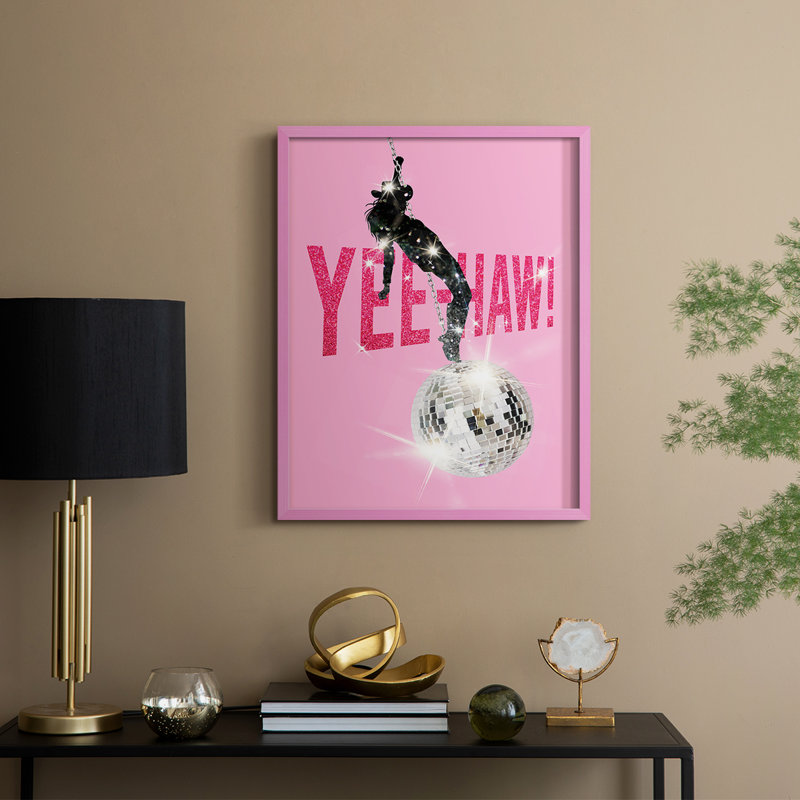 Yeehaw! Reproduction encadrée - bois massif, Rose, H 15 po x l 12 po