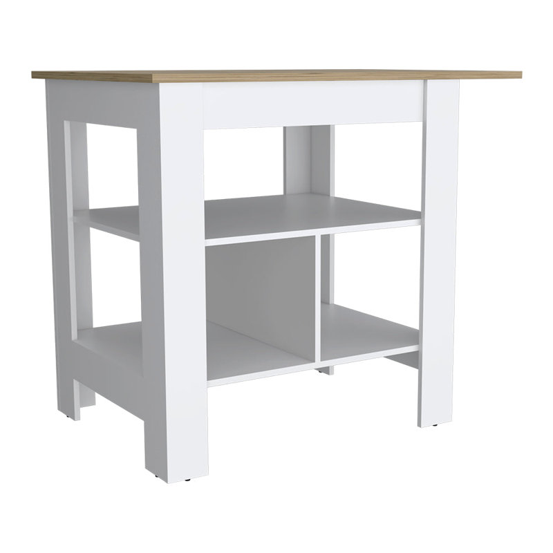 Bowie 2 Piece Kitchen Set, Kitchen Island + Pantry Cabinet, White / Light Oak