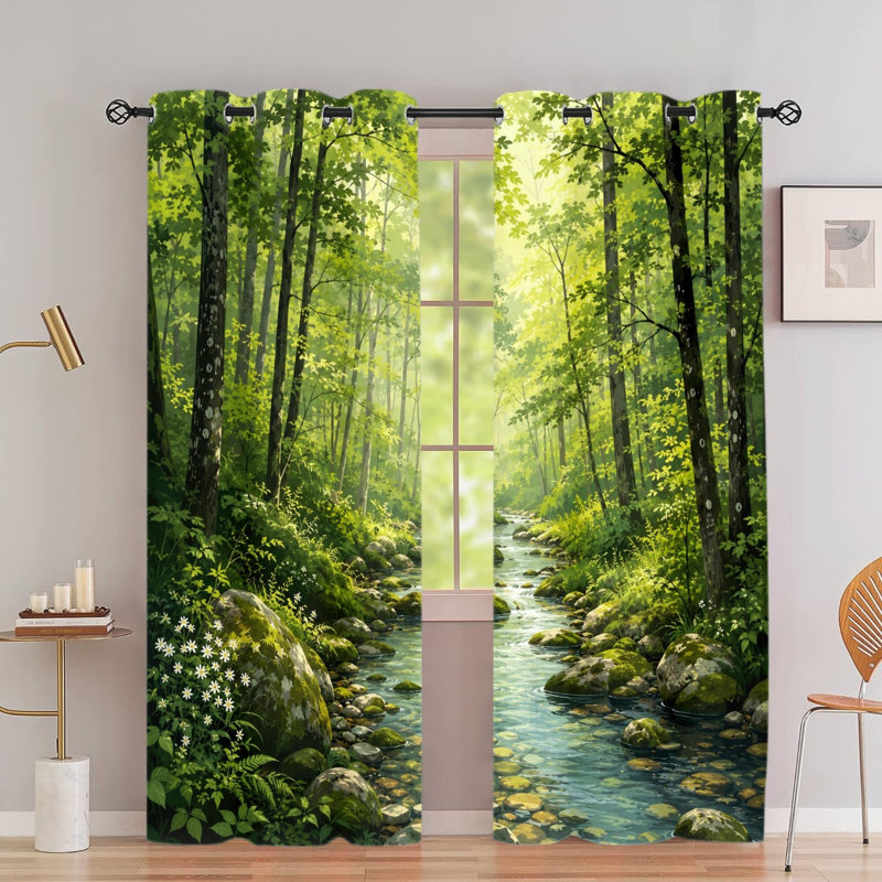 2 PCS avec œillets Serene Lush Forest Stream, L 53 po x H 73 po x 2 PCS