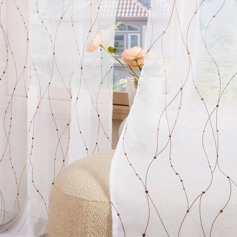 Cassien Sheer Curtain Pair, White/Red, 52" W x 54" L