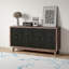 Buffet Mid-Century Mid-Century - Noir antique, 60 po de largeur, 4 portes à motif de losanges, pieds en bois massif, console pour salle à manger et salon-1340926348