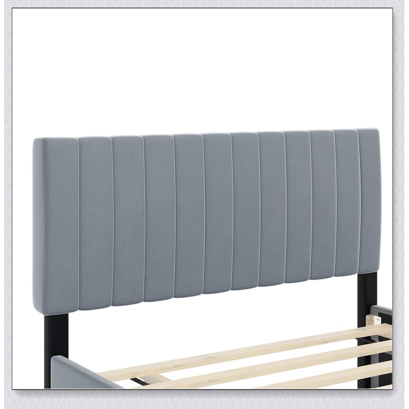 Full Velvet Upholstered Platform Bed With Twin Trundle, Gray