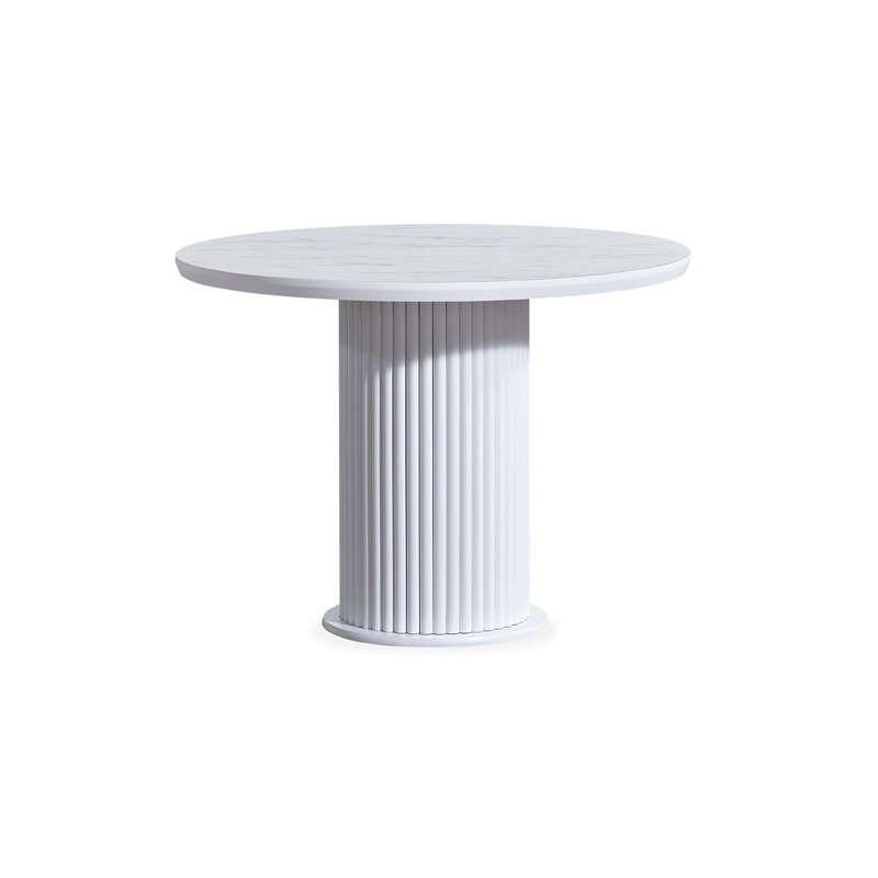 Ferro Beech Round Dining Table, White, 75cm H x 100cm L x 100cm W