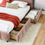 Très grand lit rose avec revêtement et rangement en chenille - Tiroir en tissu de style moderne confortable-2030842654
