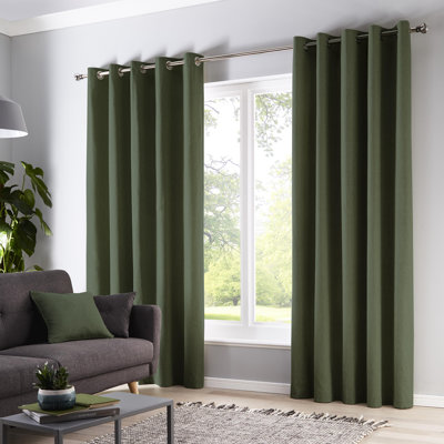 Cotton Blend Semi Plain Eyelet Curtain Pair