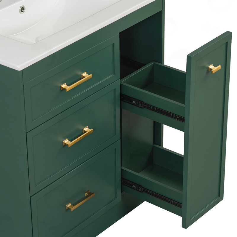 Bathroom Vanity Set with 3 Drawers and 1 Double-Layer Drawer, Green