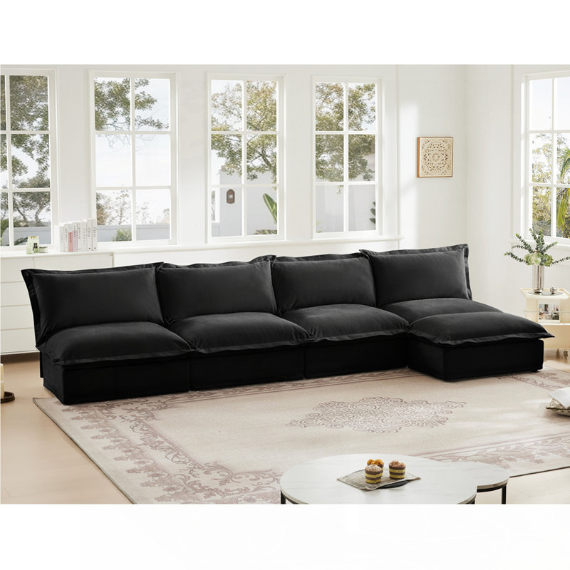 Canapé modulaire confortable pour repose-pieds, Noir, noir, noir, noir