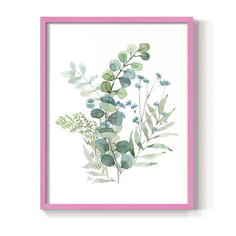 «Blue Mist Eucalyptus I», reproduction encadrée - bois massif, Rose, H 11 po x l 9 po