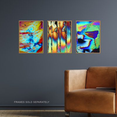 Electron Microscope Crystal Formations 3-Piece Set Unframed Wall Art Prints Living Room Bedroom Aesthetic Light Spectrum