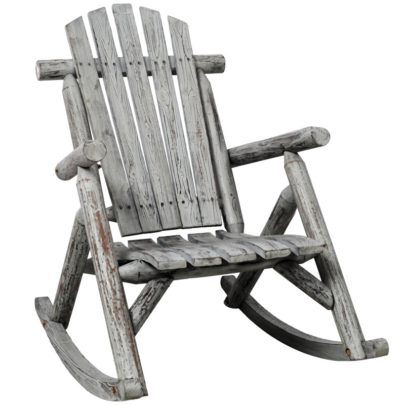 Chaise berçante en bois pour le porche (excluant la table), Gris clair