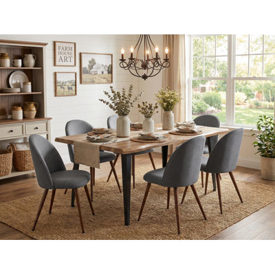 Modern 7-Piece Dining Set With 63" Wavy Edge Wood Table For 6–8 People
