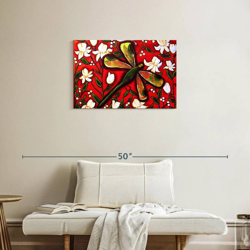 Brampt Dragonfly On Red, 20" H x 30" W