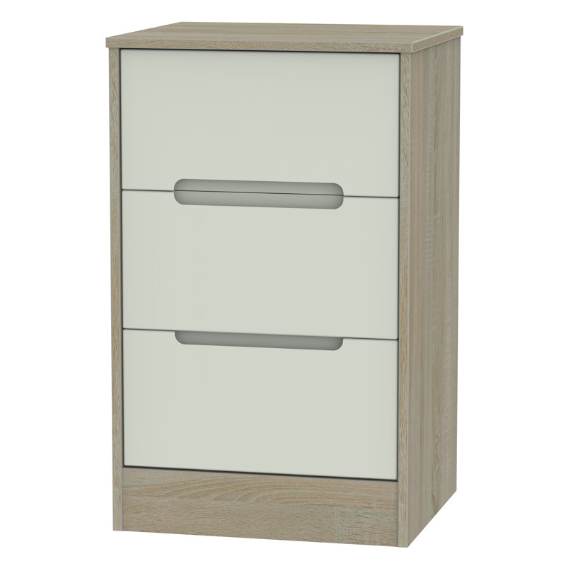 Fully Assembled Vernon 3 Drawer Bedside Table, Kashmir Matt/Darkolino Oak