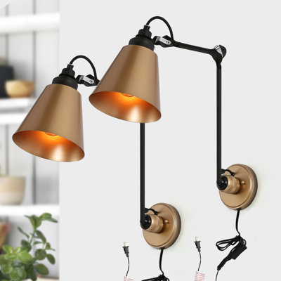 Applique murale 1 lumière noire et grise / dorée 2 pièces avec bras pivotant pour l'intérieur