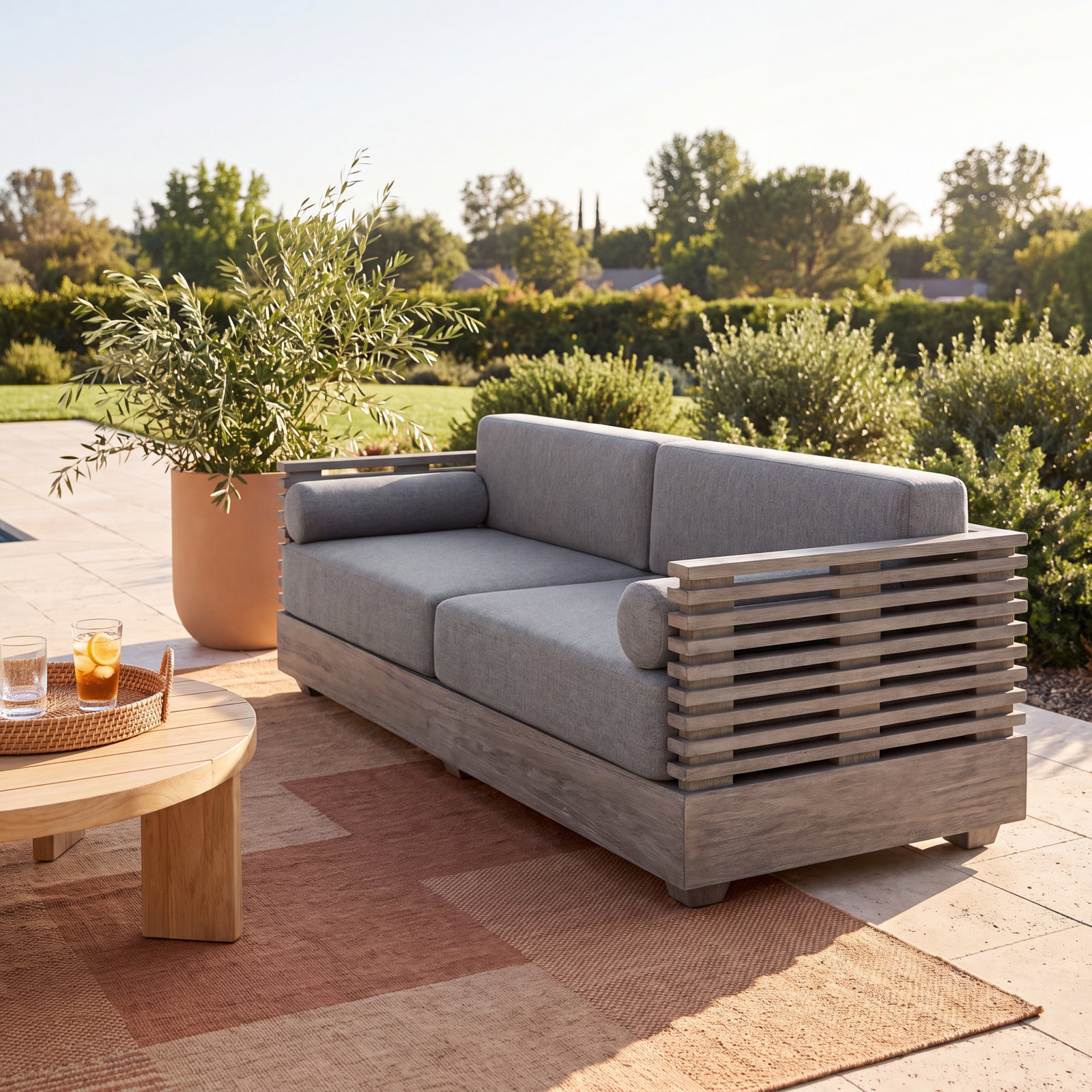 Fritz 83" Eucalyptus Patio Sofa, Grey Performance