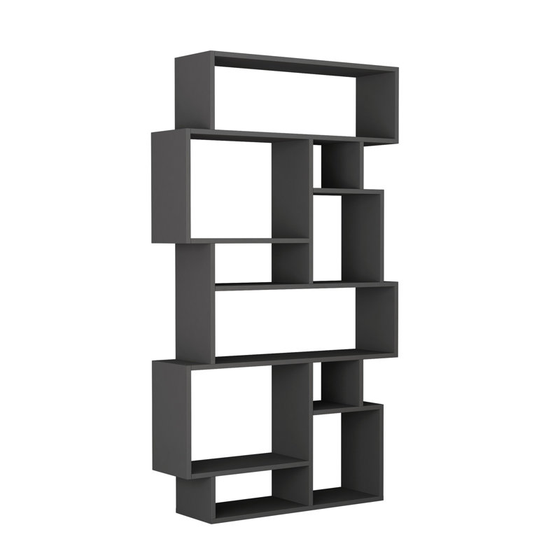 Modern Anthracite Bookshelf, 6 Shelves, 38.0 x 66.3 x 10.0 inches | 100% Melamine Coated Particle Board, Thickness: 0.7 inches | Wall-Mountable, 55.1 lbs Weight Capacity | Stylish Storage for Home or Office