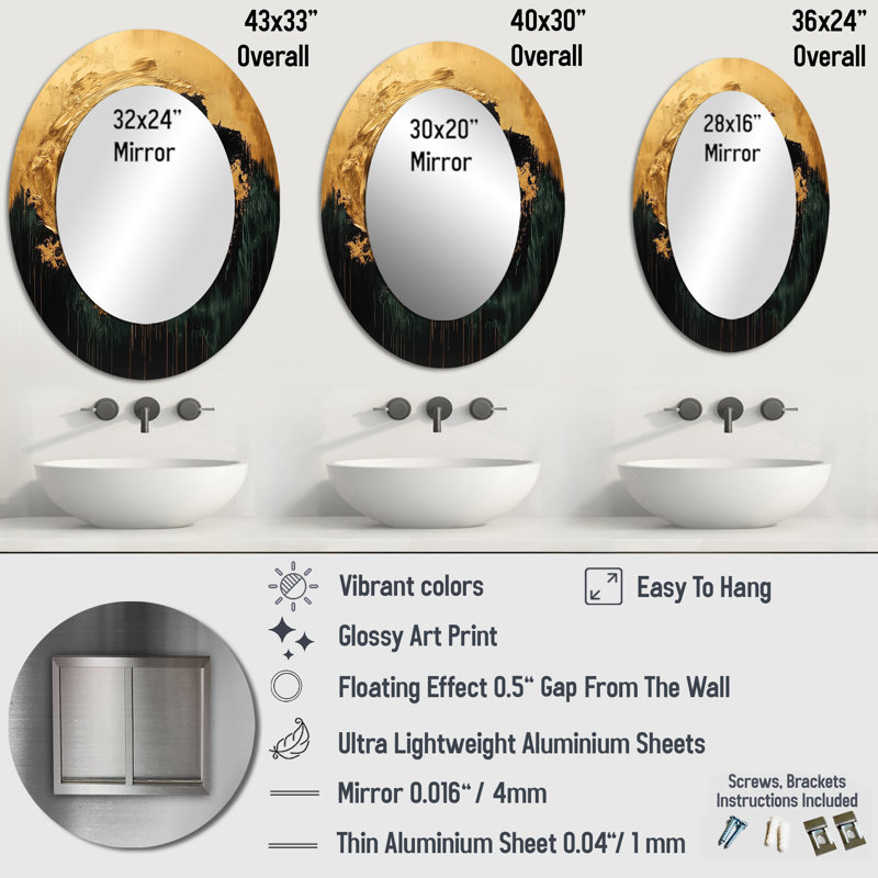 Black Gold Modern Eclipse Moon - Black Modern Oval Wall Mirror, 40" x 30"