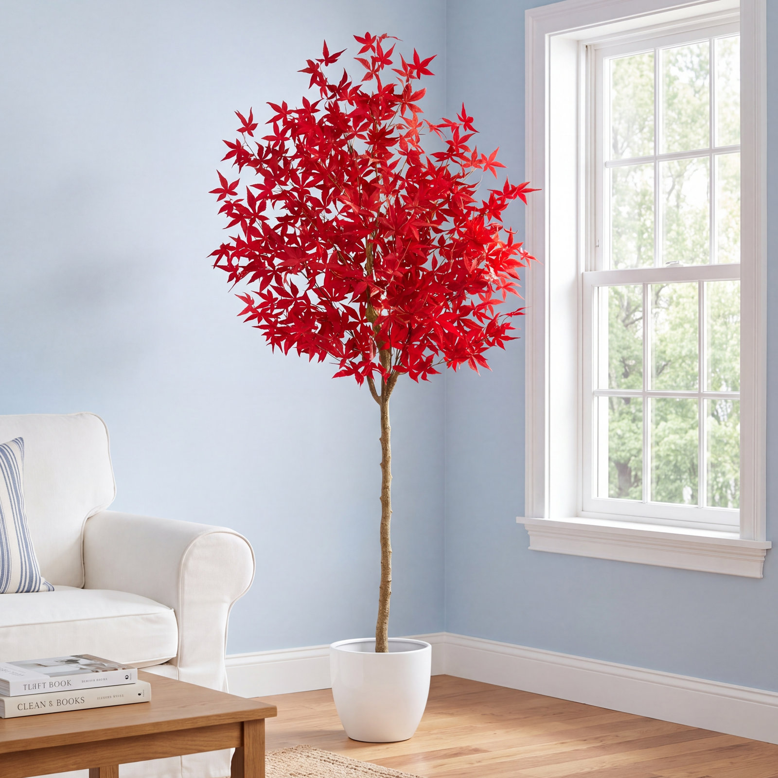Faux Maple Tree in Freestanding, Orange, 72" H x 29" W x 20" D